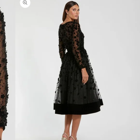 Mac Duggal Black Flower Applique Fit & Flare Dress - Picture 2 of 12